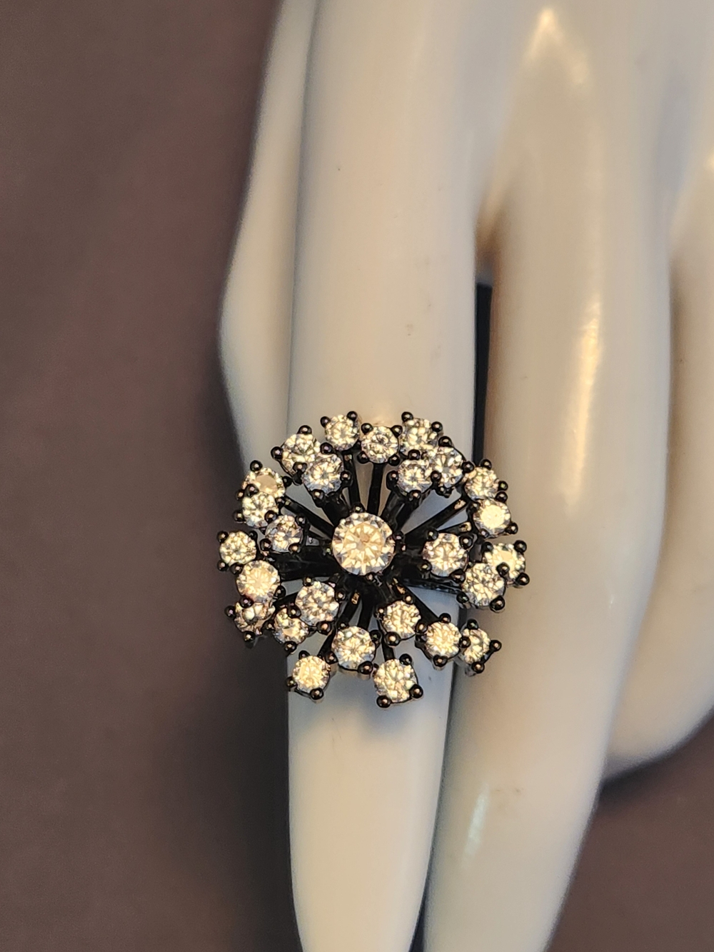 Elegant Clear Crystal Cluster Cocktail Ring